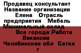 Продавец-консультант › Название организации ­ Елена › Отрасль предприятия ­ Мебель › Минимальный оклад ­ 20 000 - Все города Работа » Вакансии   . Челябинская обл.,Сатка г.